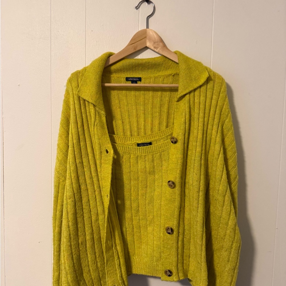 Wild Fable Chartreuse Ribbed Cardigan Sweater Set - Picture 2 of 4